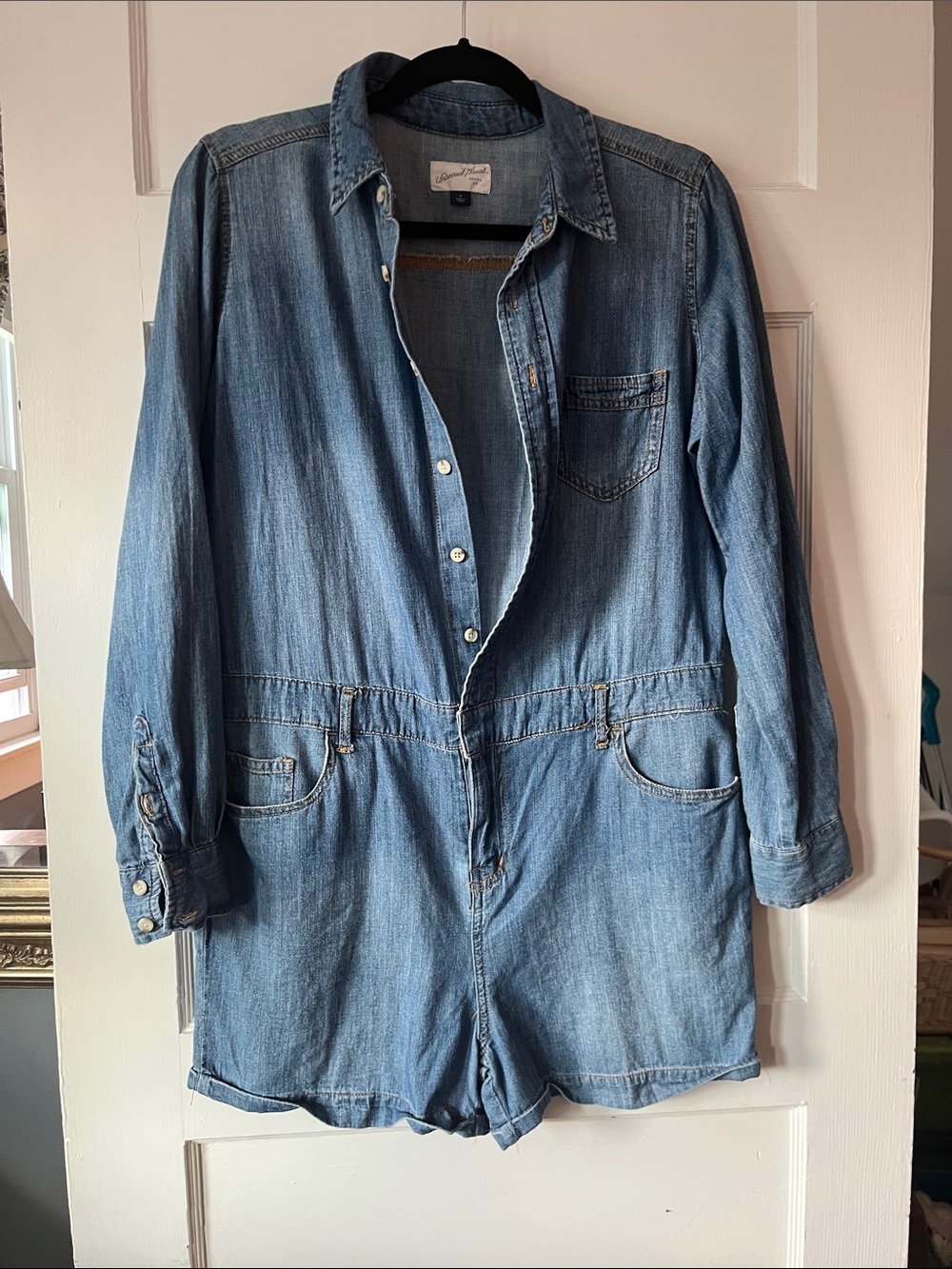 Universal Thread Light Blue Denim shirt Romper/Jumpsuit
